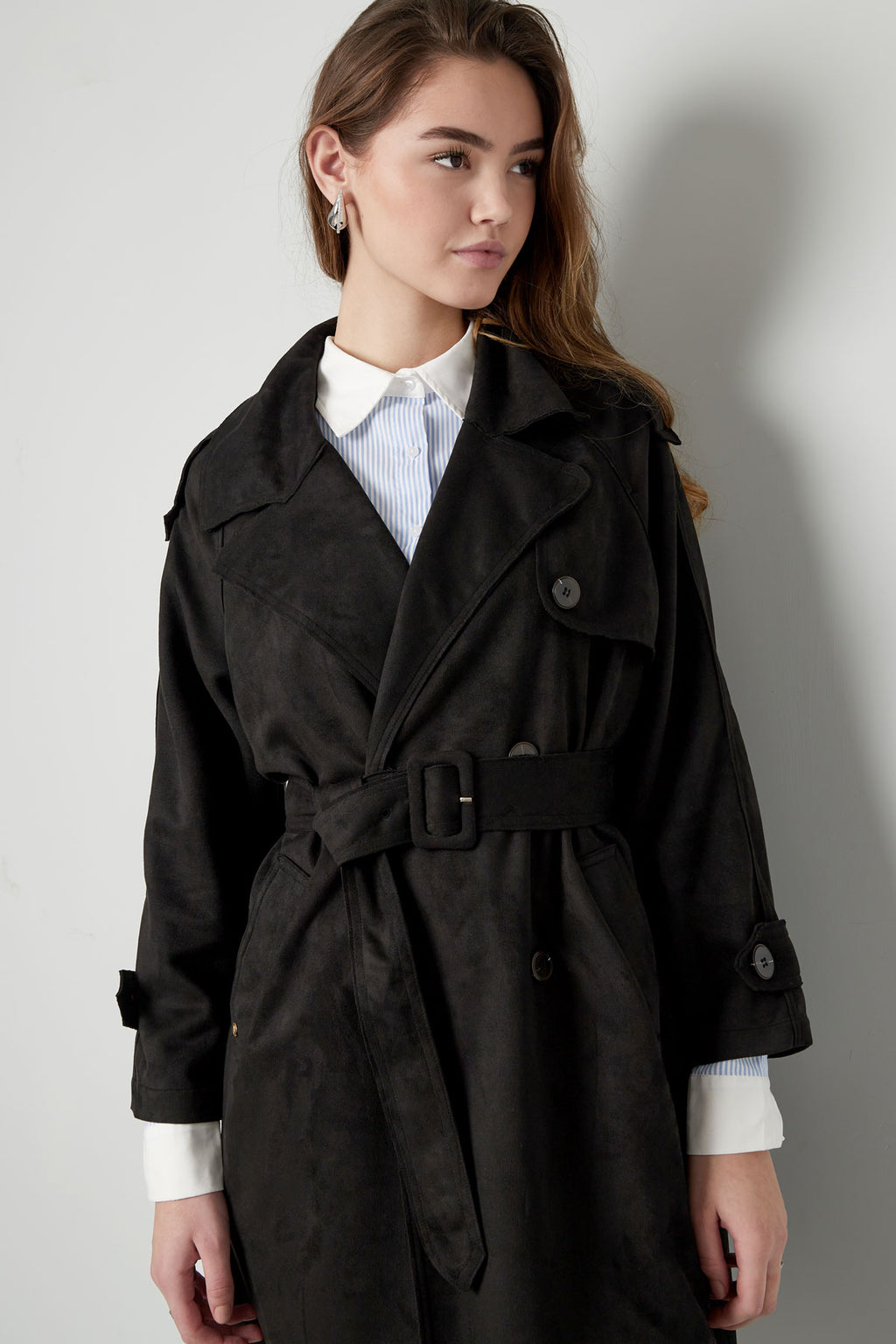 Klassieke trenchcoat suedine - groen S