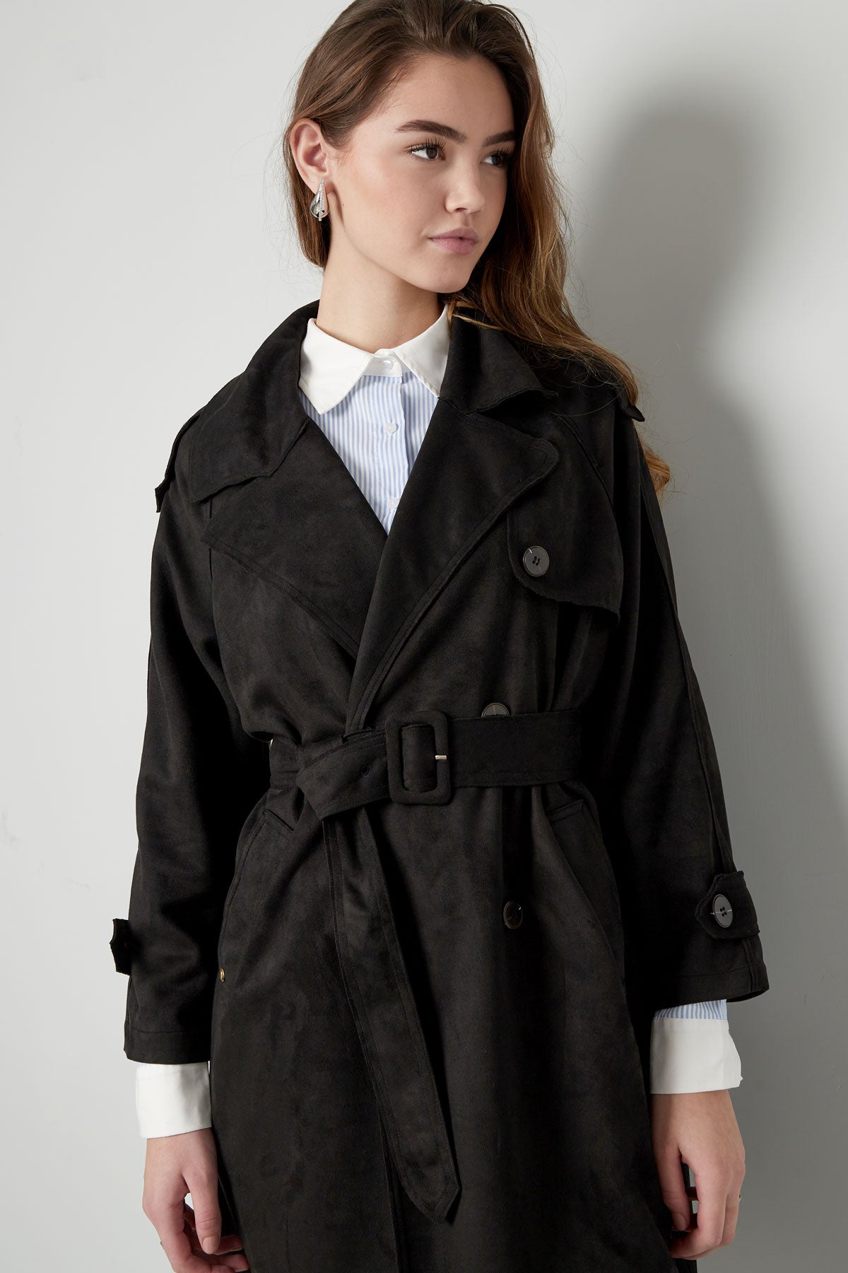 Klassieke trenchcoat suedine - groen S