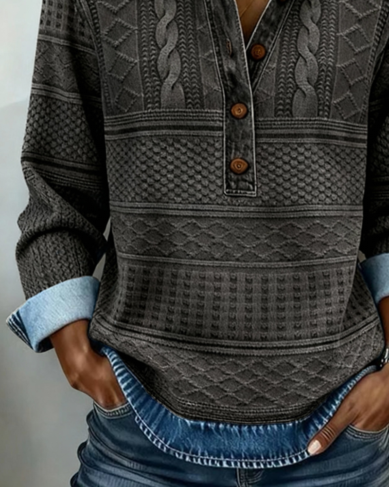 Rowan | Textured Button Top with Contrast Collar