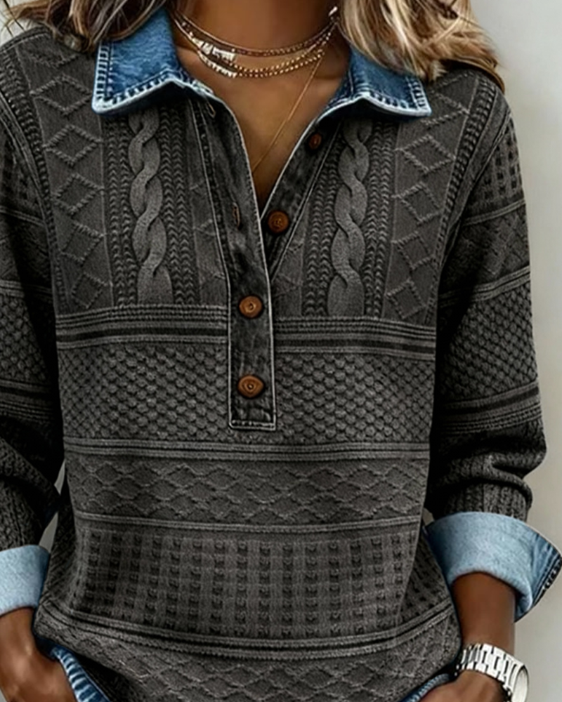 Rowan | Textured Button Top with Contrast Collar