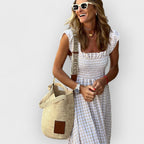 Belle™ | Plaid Ruffle-Sleeve Smocked Maxi Dress