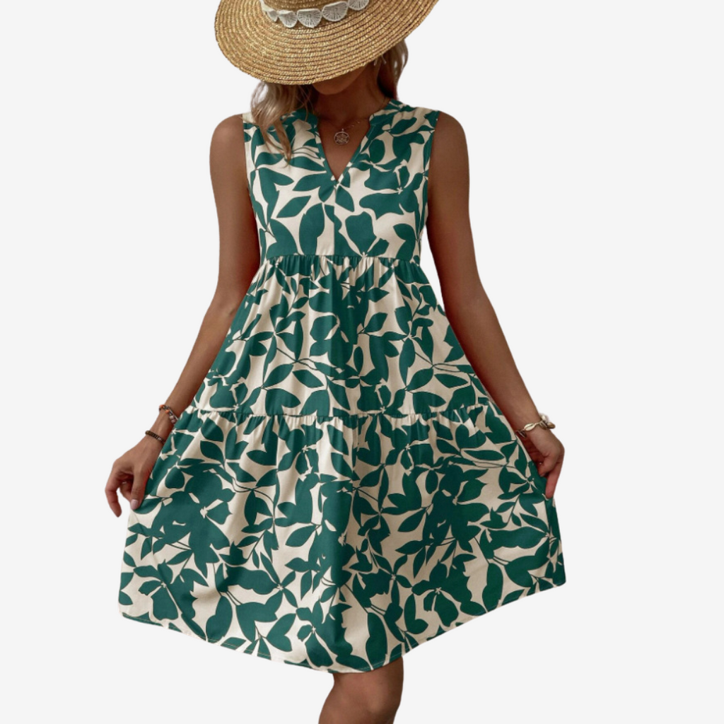 Séraphine™ Midi Dress with Leaf Motifs
