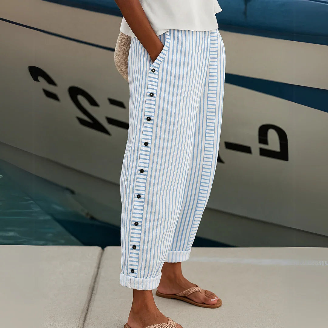 Seabreeze-Stripe Button Trousers