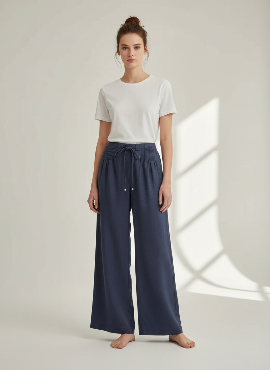 Camille | Wide-leg Pants in Cotton and Linen Blend