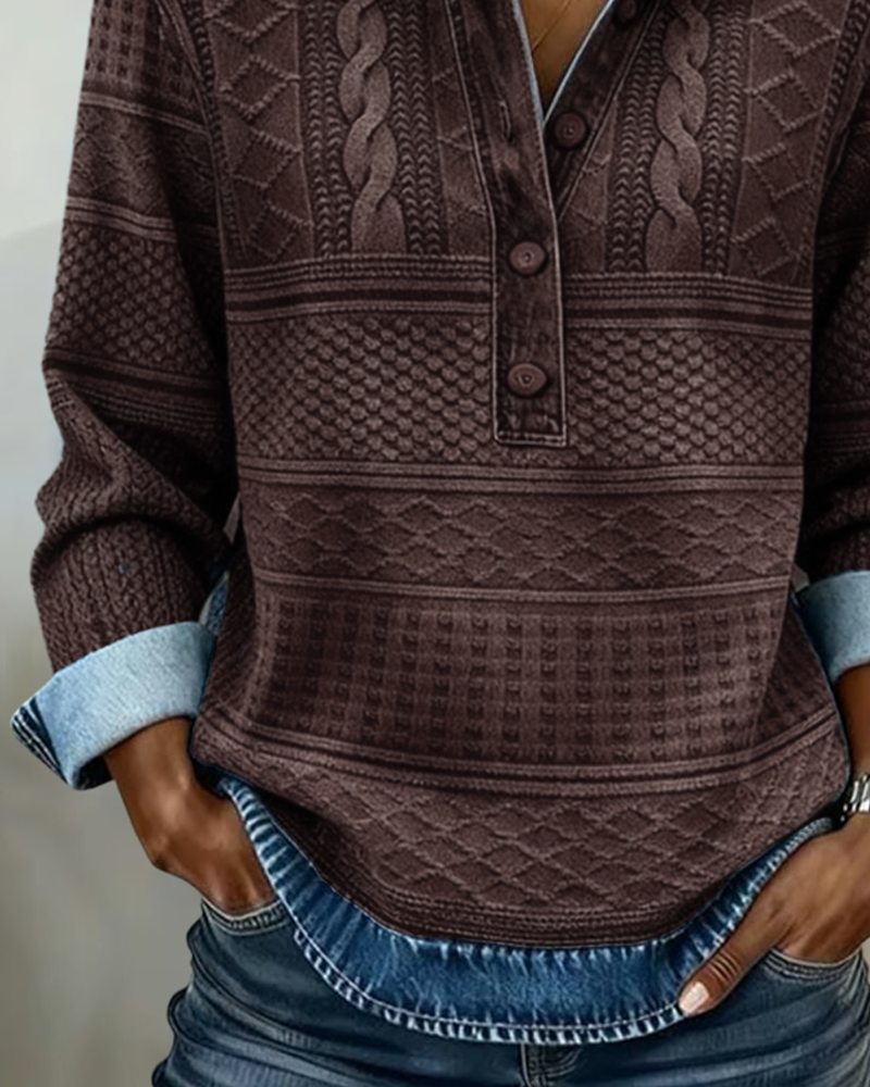 Rowan | Textured Button Top with Contrast Collar