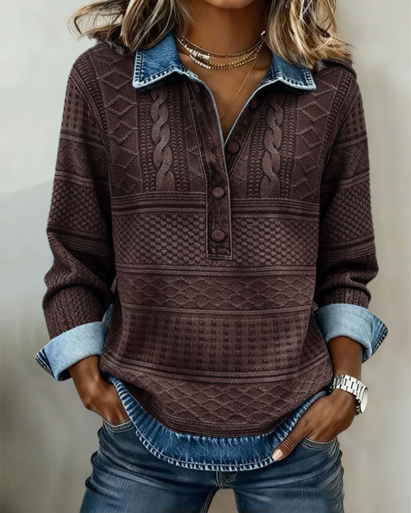 Rowan | Textured Button Top with Contrast Collar