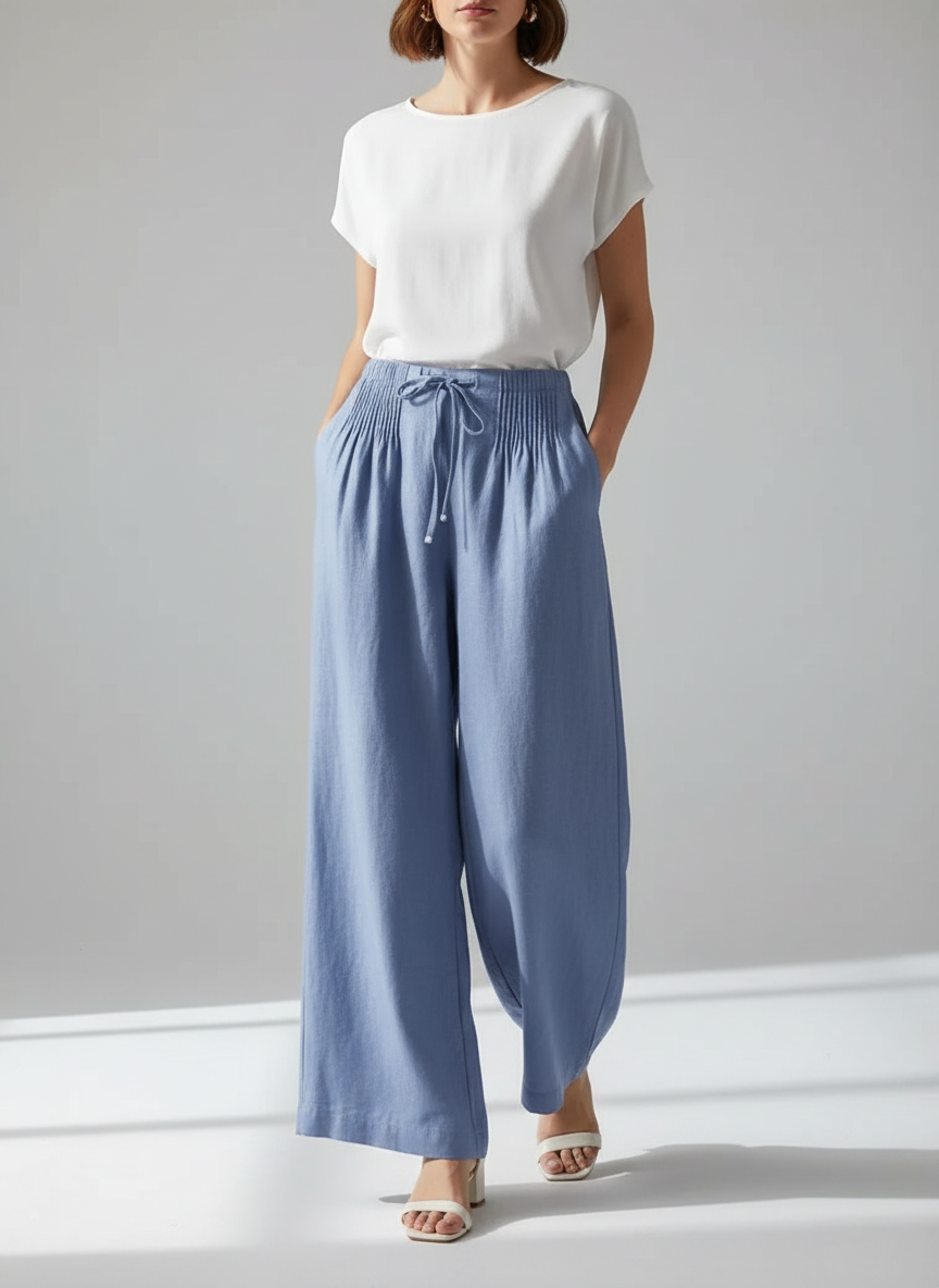 Camille | Wide-leg Pants in Cotton and Linen Blend