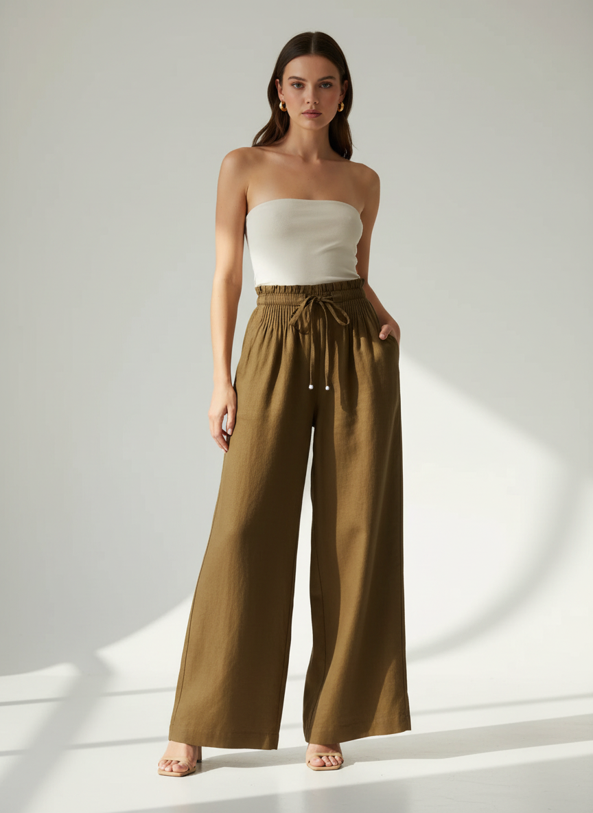 Camille | Wide-leg Pants in Cotton and Linen Blend