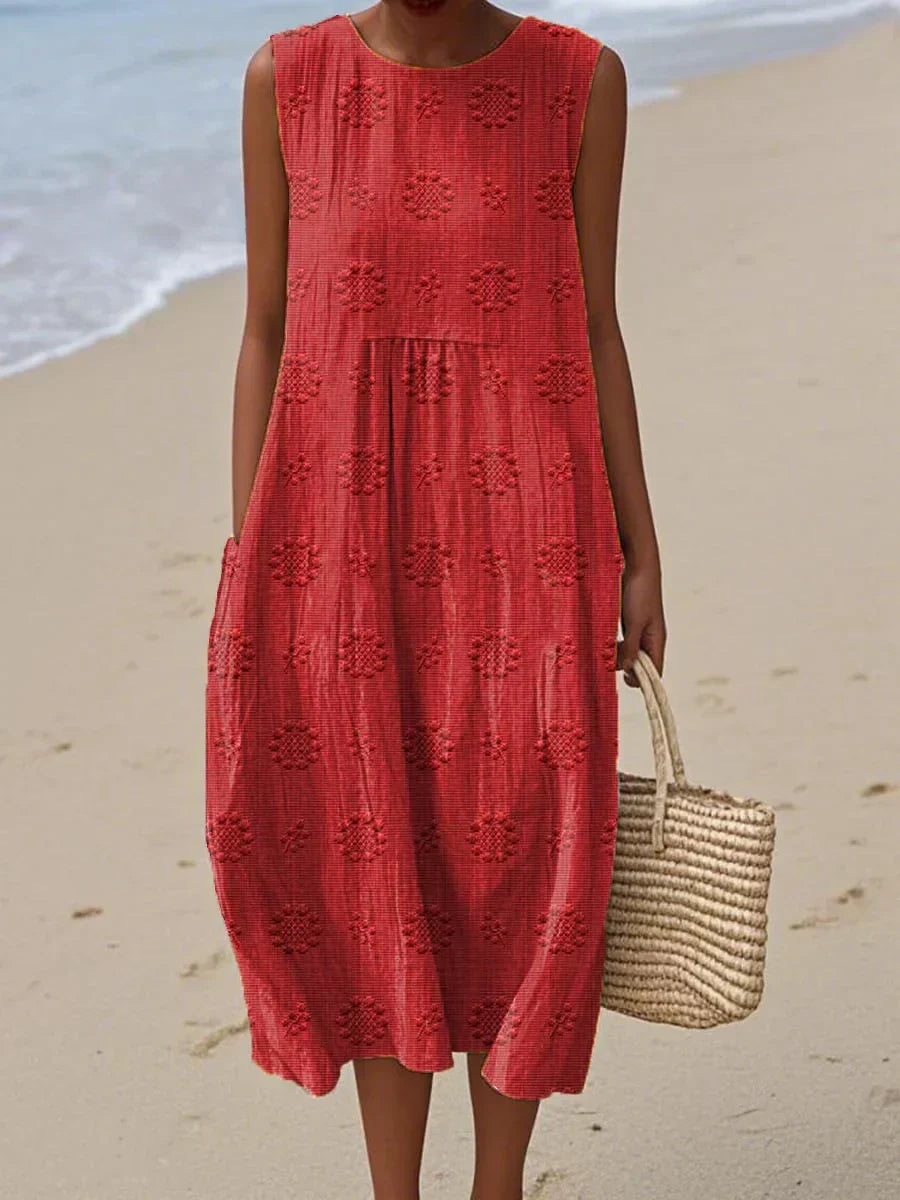 Mia™- Elegant Sleeveless Cotton Dress with Pockets