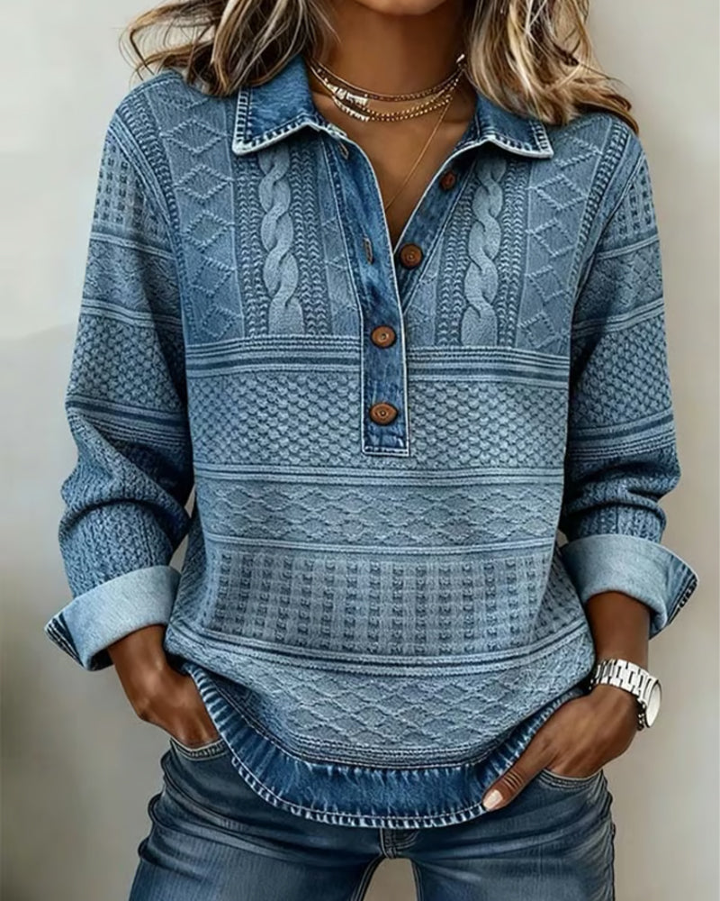 Rowan | Textured Button Top with Contrast Collar