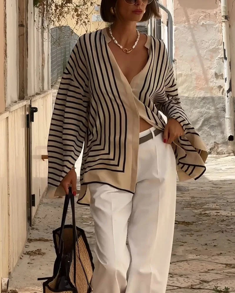 Zena- Casual Split-Striped Shirt
