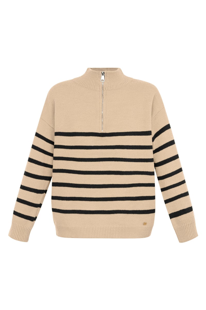 Gebreide trui strepen met rits - beige zwart - SM