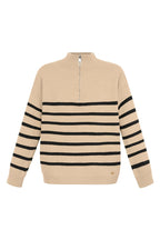 Gebreide trui strepen met rits - beige zwart - SM