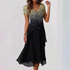 Leni- Stunning V-Neck Short Sleeve Midi Dress