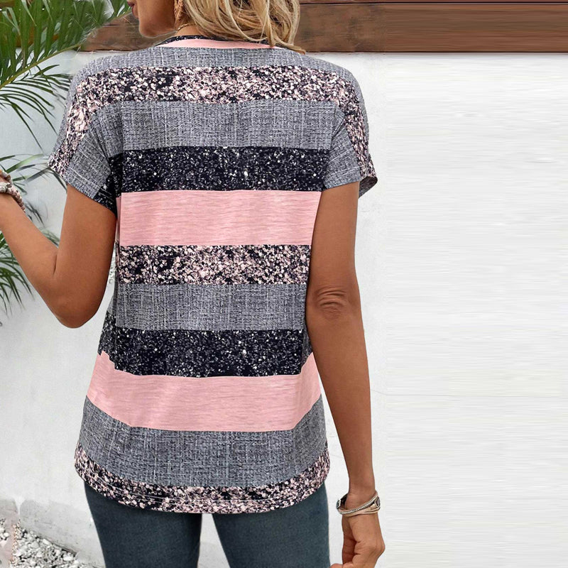 Luna-Striped Button Tee
