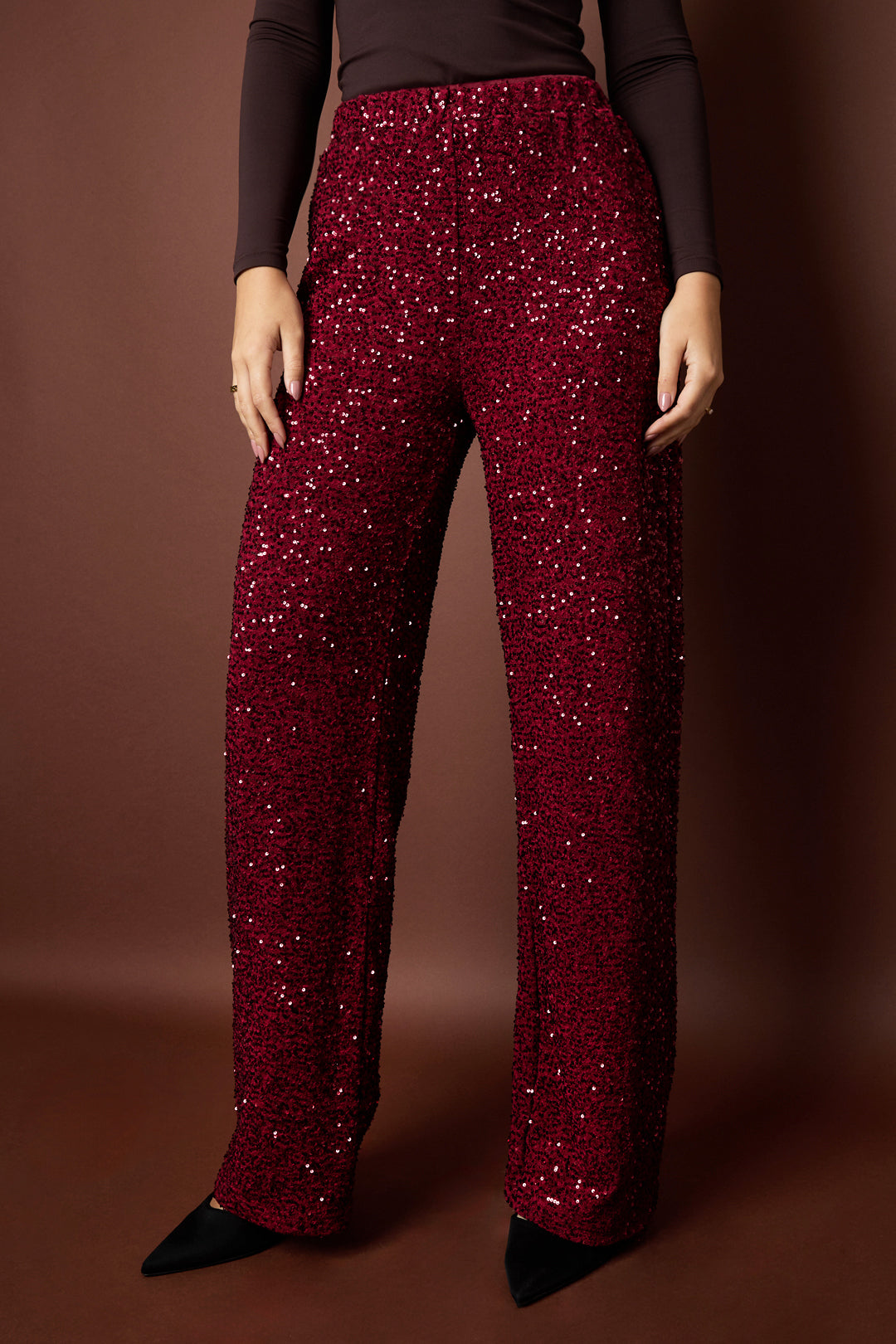 Polyestervezel (polyester) Rechte broek Pailletten Elegante herfst/winterkleding