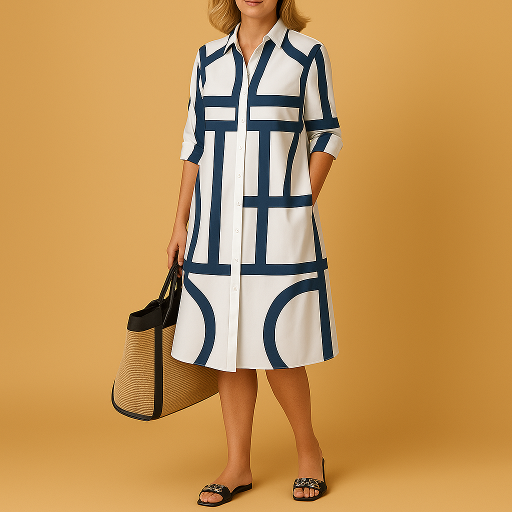 Tilde | Geometric Spring Dress with Side Pockets for Women