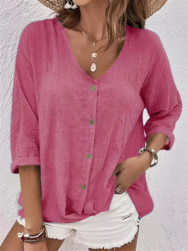 Fleur | Spring Linen Blouse with Delicate Button Detail