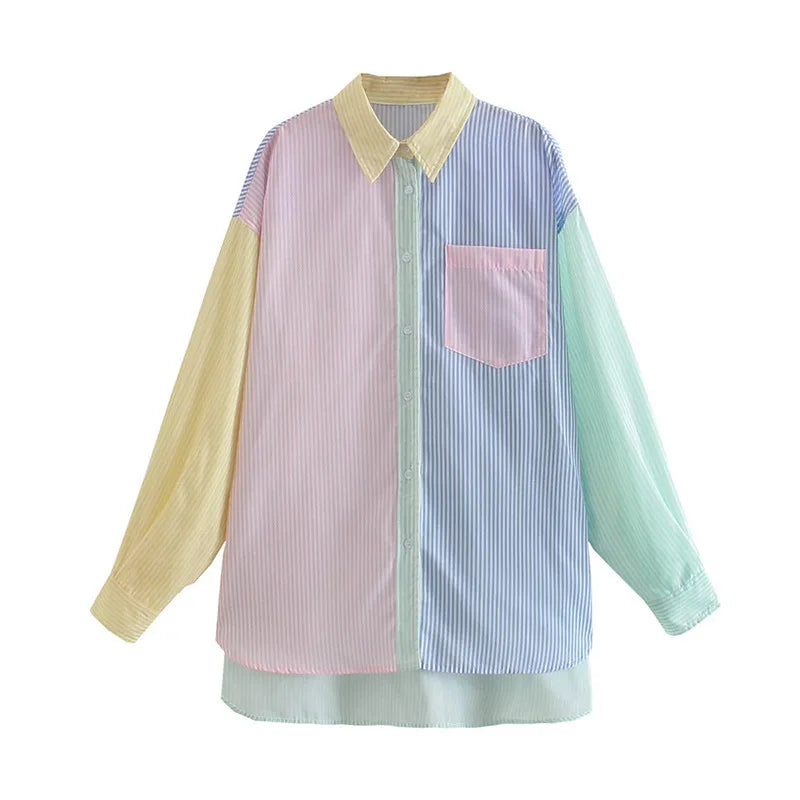 Nena- Oversized Long Sleeve Striped Blouse