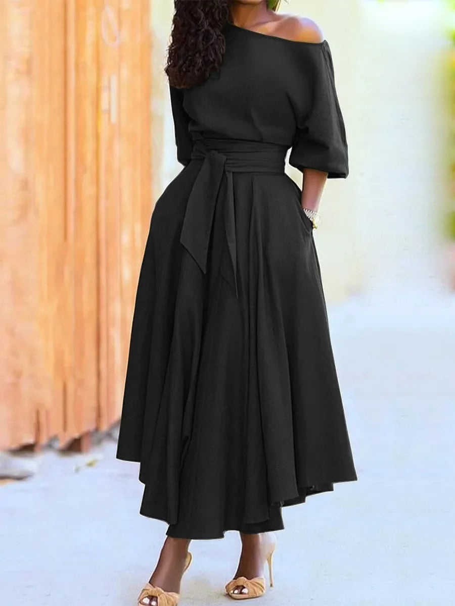 Dorine- One-Shoulder Tie Waist