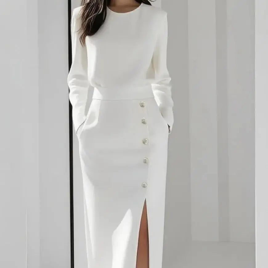Jona- Elegant Midi Dress with Buttons
