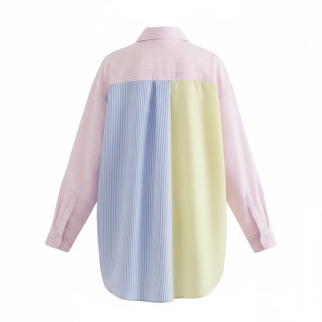 Nena- Oversized Long Sleeve Striped Blouse