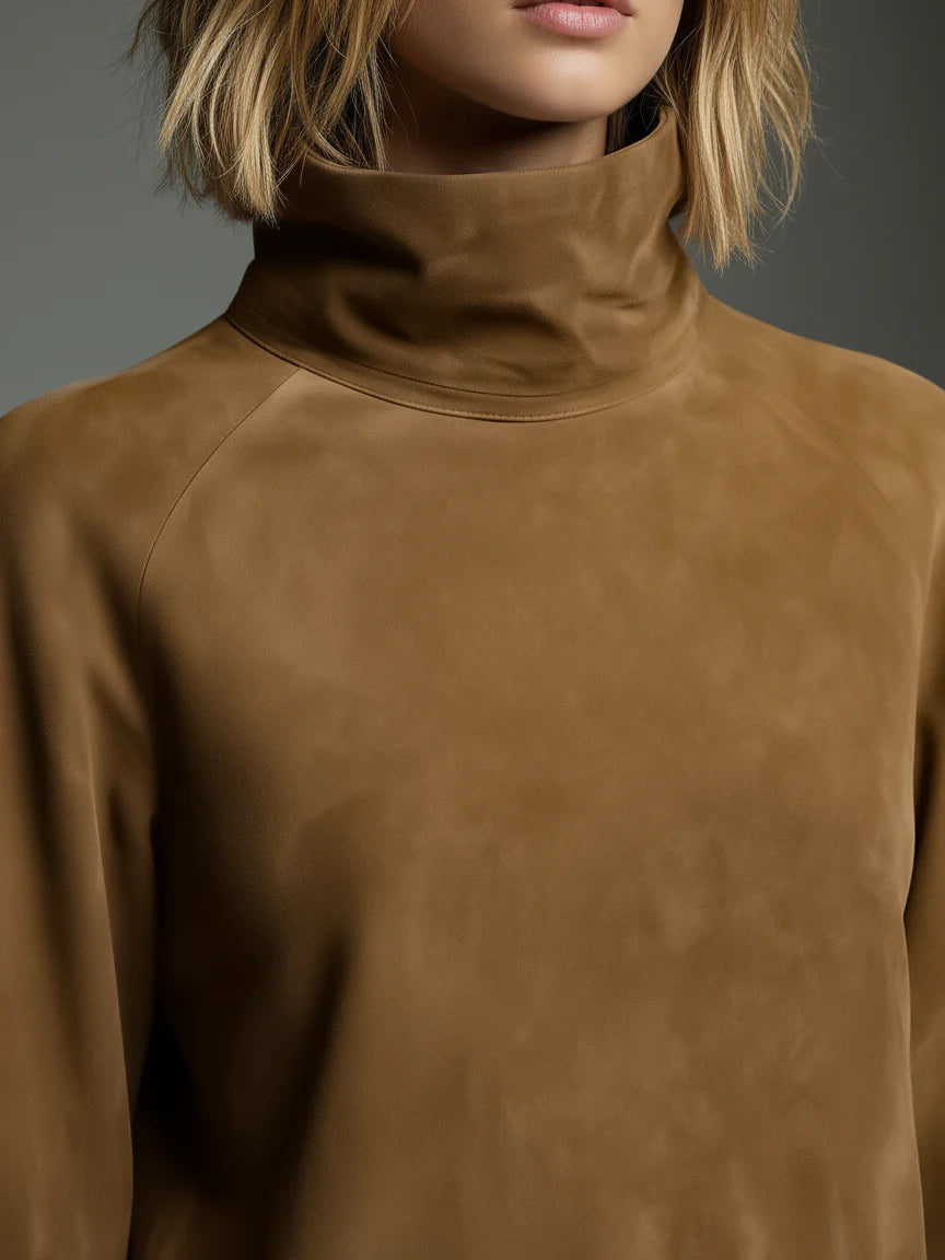 Verónica | Loose-Fit Suede Turtleneck Mini Dress
