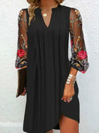 Flower- Elegant V-Neck Sheer Sleeve Mini Dress