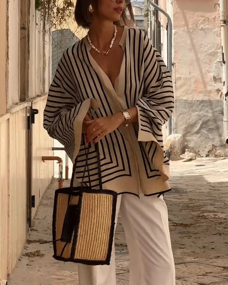 Zena- Casual Split-Striped Shirt