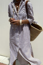 Sophia – Elegant Striped Shirt Dress