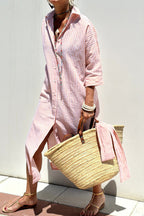 Sophia – Elegant Striped Shirt Dress