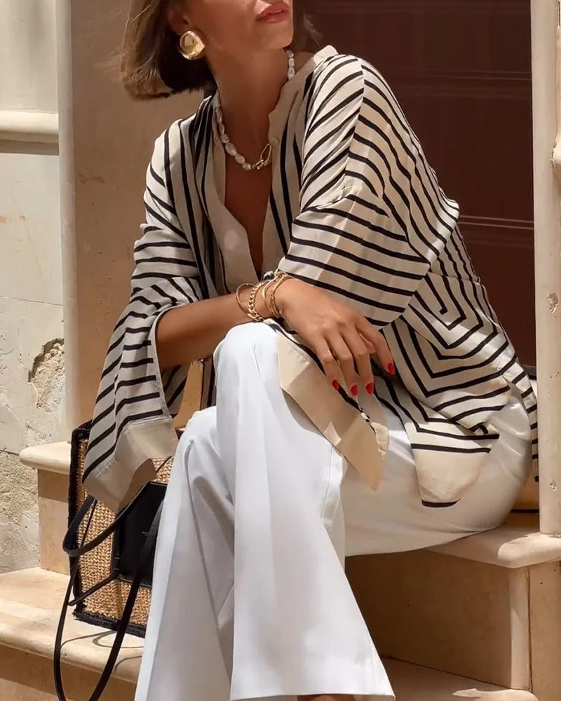 Zena- Casual Split-Striped Shirt