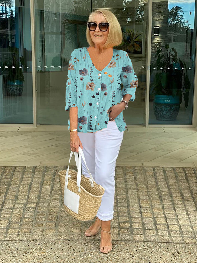 Isabelle | Cotton and Linen Floral Top