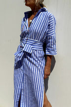 Sophia – Elegant Striped Shirt Dress