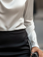 Elly- Elegant White Satin Blouse with Draped Neckline