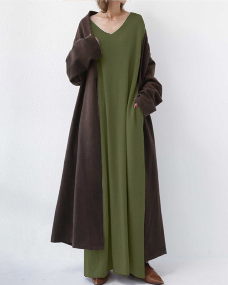 Eudora - Elegant Casual V-Neck Dress