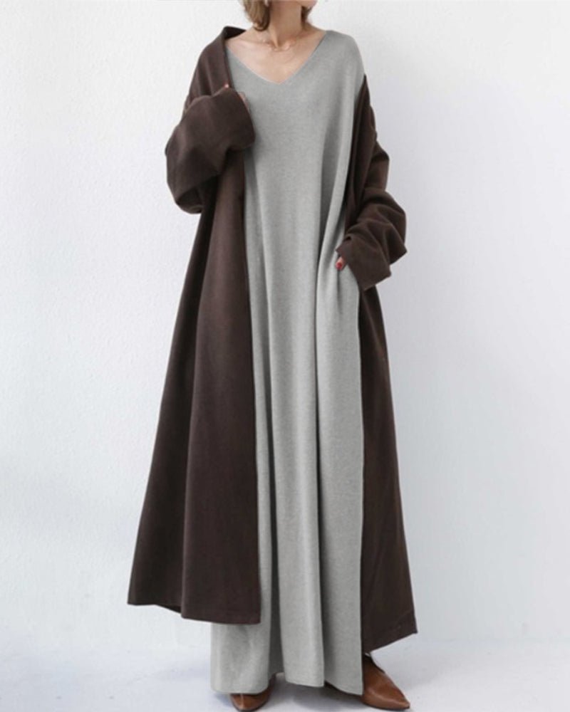 Eudora - Elegant Casual V-Neck Dress