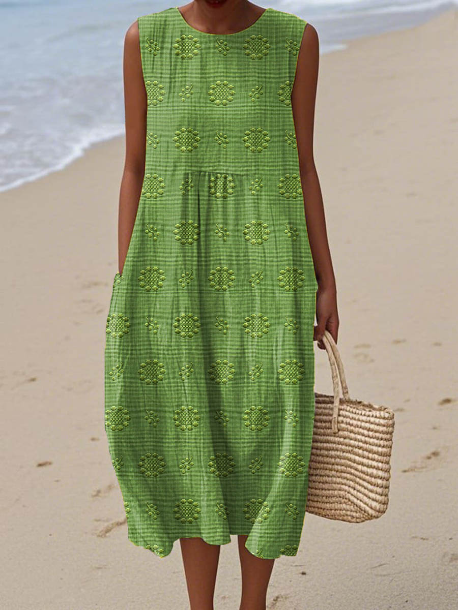 Mia™- Elegant Sleeveless Cotton Dress with Pockets