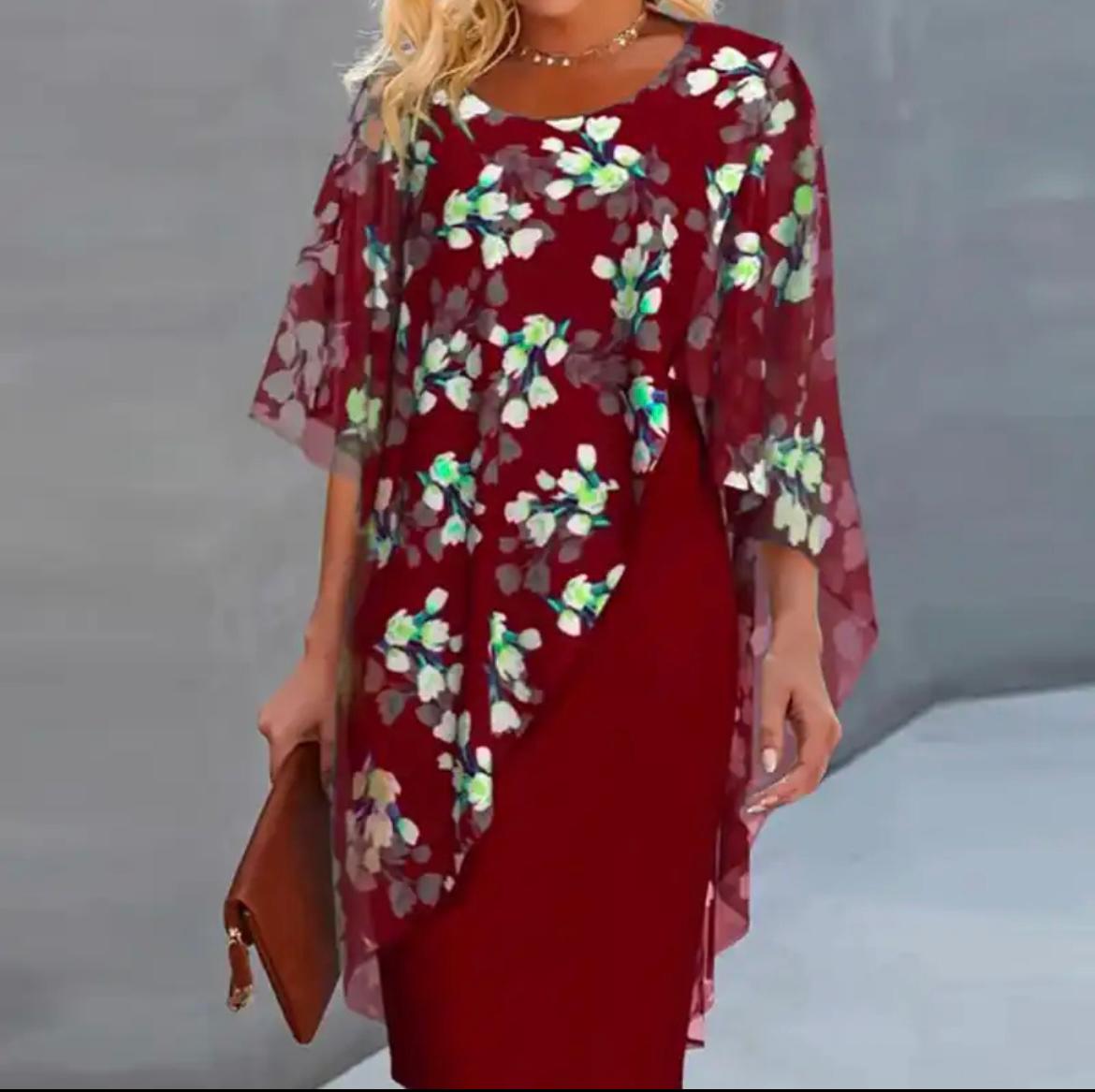 Margaret | Floral Sheer Capelet Dress