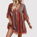 MELINA™ – Boho Charm V-Neck Dress